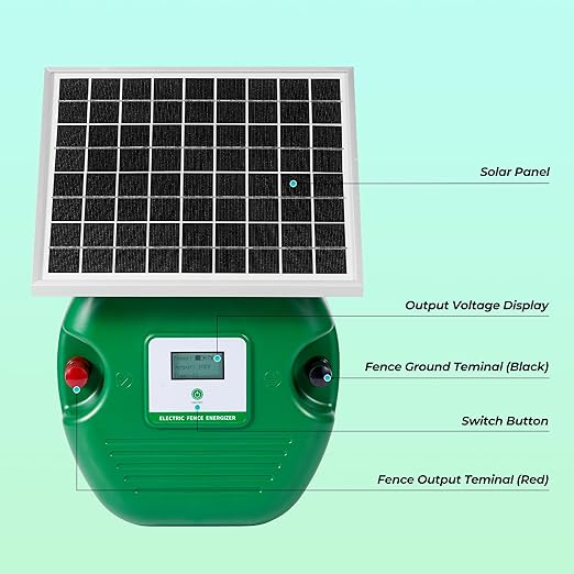 CURECURE Solar Electric Fence Charger with 8100mAh Lithium Battery, 10W Solar Panel, Easy Installation, 6 Miles Range, 1.5 Joules, LED Display, Use for Livestock, Pet, Farm, Garden