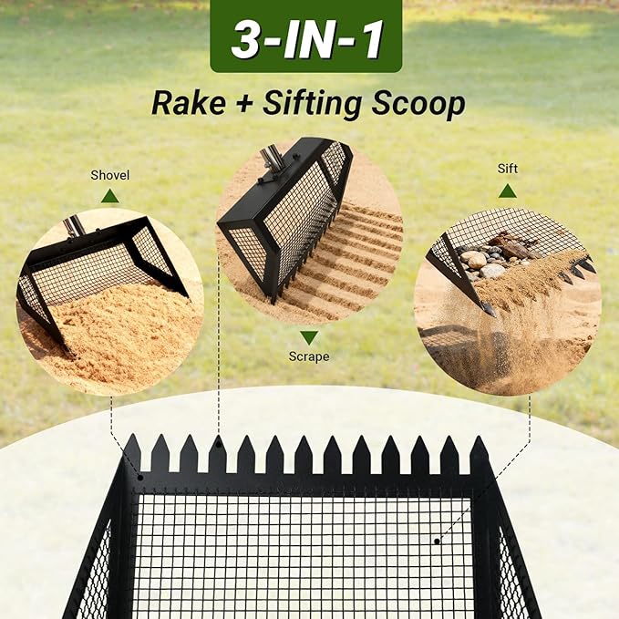 2-in-1 Chicken Poop Scooper & Rake,Chicken Coop Scoop with 304 Stainless Steel Shovel Head, Sand Sifting Litter Shovel (37 to 78")