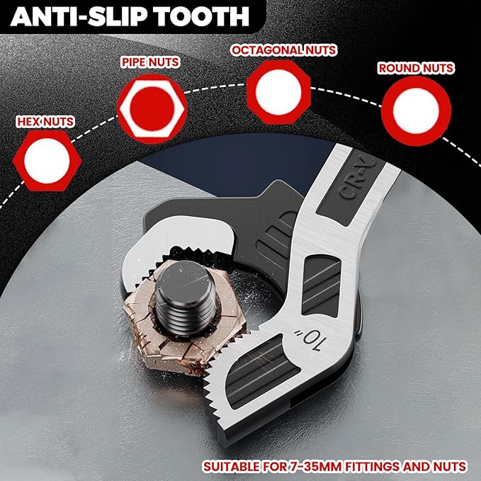 6” 8” 10” Multi-function Self-locking Pipe Wrench Set, Chromium Vanadium Steel,Plumbers Wrench with Self Tightening Function for 9/32”-1 3/8” (7-35mm) Pipe Fittings and Nuts (1set)