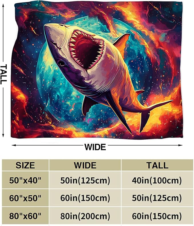 Shark Blanket, Space Shark Throw Blanket Gifts Blankets Stuff Fleece Flannel Plush for Girls Women Men Boys Lovers Adults Soft Bedding Gift for Sofa Bed Office Home Decor 60"x50"