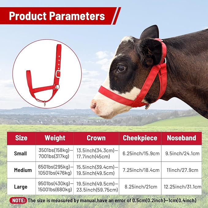 perixir Cow Halter Cattle Halters Calf Halter with Leading Rope，Adjustable Nylon Livestock Cattle Halter，for Miniature Horse Donkey Goat Foal