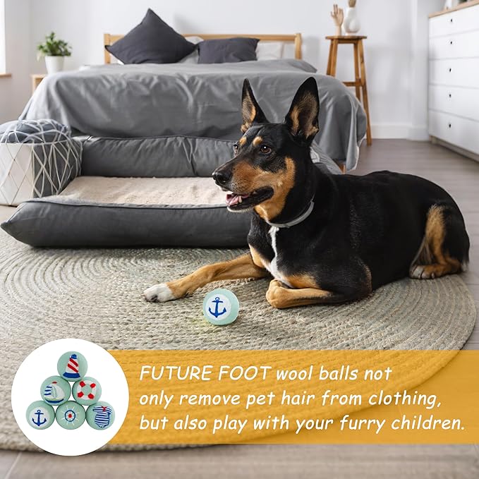 Wool Dryer Balls XL Size 6 Pack - Fun Dryer Balls with Ocean Pattern Cute Dryer Balls Laundry Reusable Anti Static Handmade New Zealand Wool Balls (Nautical Pattern)