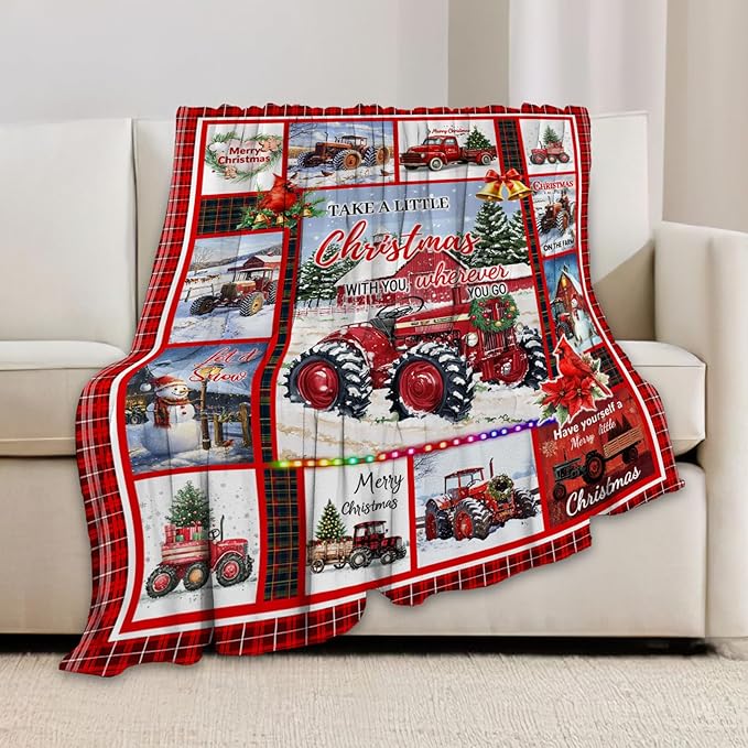 Christmas Blanket, Red Truck Throw Blanket, Winter Snow Gifts Blankets Snowman Stuff Fleece Flannel Plush for Girls Women Lovers Adults Soft Bedding Gift for Sofa Bed Office Decor 40"X50"