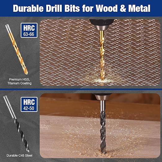 WORKPRO Drill Bit Set, 66-Pieces Impact Driver Bits Set and Screwdriver Bits Set for Screw Driving and Wood Metal Drilling with Storage Case, 1/4" Hex Shank