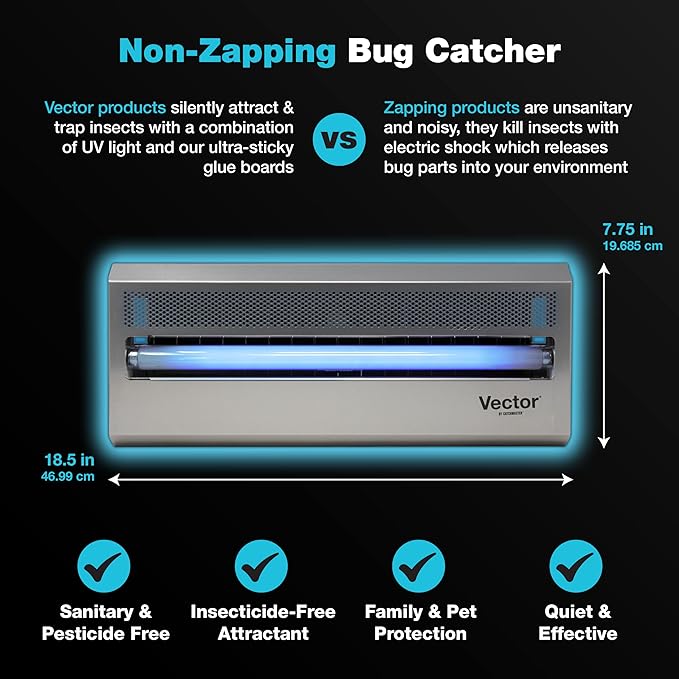 Catchmaster Vector 15, UV Light Fly Traps Indoor for Home, Electric Gnat Traps for House Indoor, Shatterproof Bulbs UV Lamp Fly, Insect & Mosquito Killer, Silent Bug Light for Kitchen, Shed, Garage