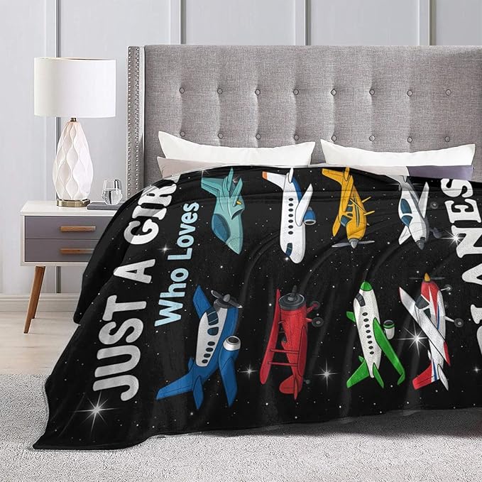 Airplane Fleece Blanket Pilot Plane Travel Throw Blankets for Girls Women Super Soft Warm Flannel Cartoon Flight Throws Gifts for Kids Adults Cozy Fuzzy Plush Stuffed Couch Bed Bedding Decor 50"X40"