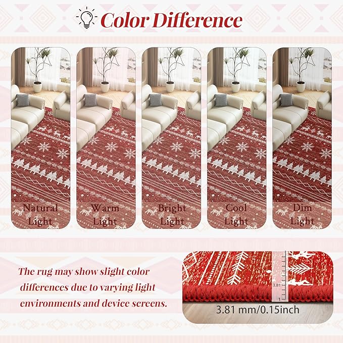 Christmas Kitchen Runner Rugs 2x6 : Washable Moroccan Geometric Rug Boho Non Slip Stain Resistant Rugs Low Pile Soft Carpet for Xmas Holiday Hallway Laundry Room Living Room Bedroom (Xmas Red,2'x6')