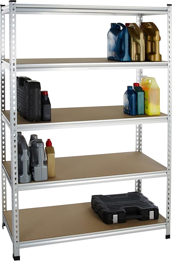 Amazon Basics 5-Tier Medium Duty Storage Shelving Single Post Press Board Shelf - 48 x 18 x 72 Inches, Aluminum