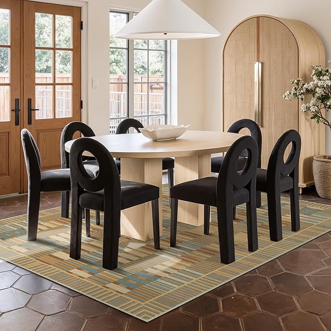 GENIMO Machine Washable 5x7 Area Rugs for Living Room, Non Slip Vintage Rugs, Low Pile Lightweight Chenille Print Rug for Bedroom, Dining Room, Home Office, Brown Clay