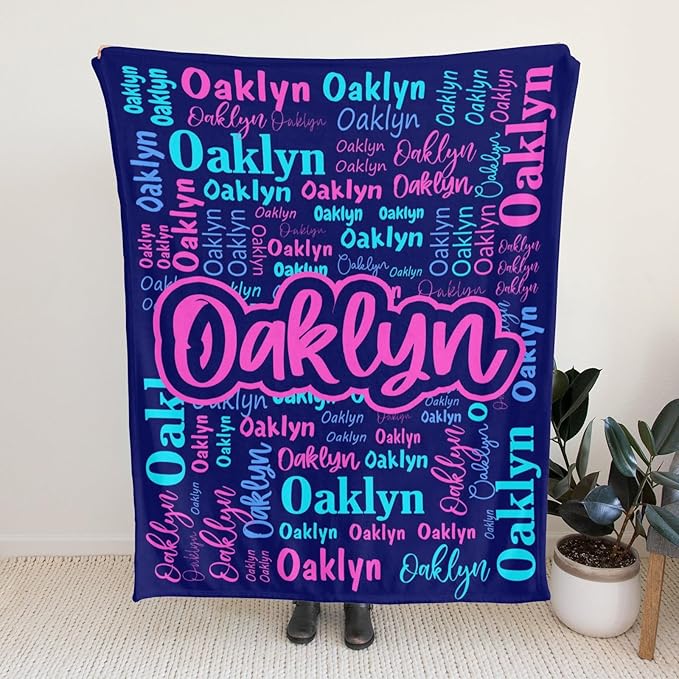 Custom Blanket with Name Personalized Blankets for Kids Adult Boys Girls Flannel Monogrammed Customized Blankets Throw (50''x60'')