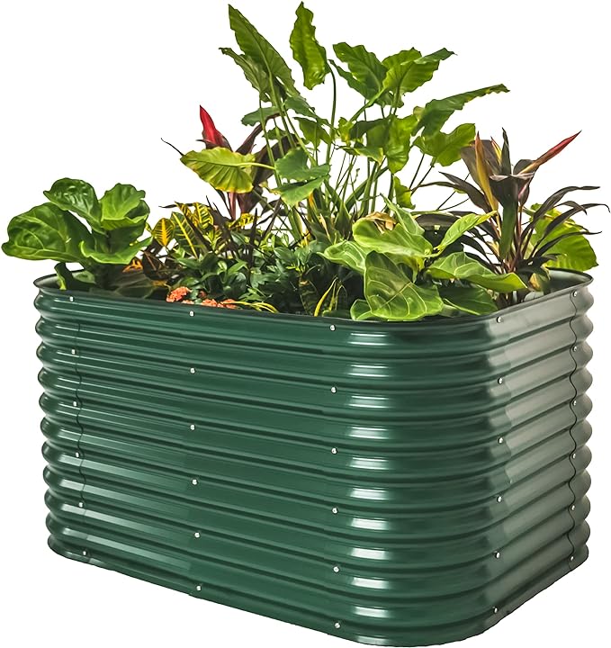 32" Extra Tall Raised Garden Bed Kits, 3.5 x 5 x 2.7ft Raised Planter Box Outdoor, 2 x 6.5 x 2.7ft Deep Root 6 in 1 Modular Metal Raised Beds for Gardening Vegetables Flowers Fruits - British Green