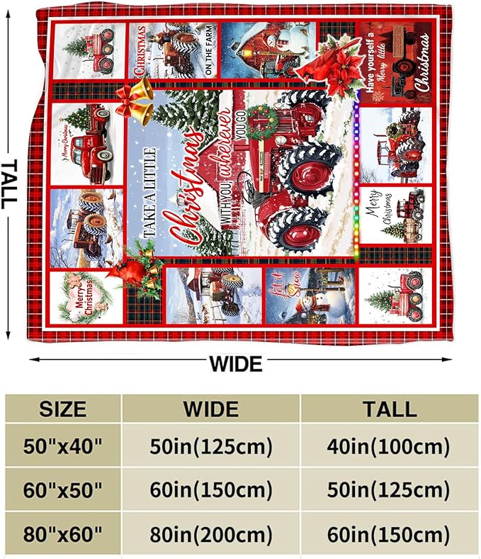 Christmas Blanket, Red Truck Throw Blanket, Winter Snow Gifts Blankets Snowman Stuff Fleece Flannel Plush for Girls Women Lovers Adults Soft Bedding Gift for Sofa Bed Office Decor 40"X50"