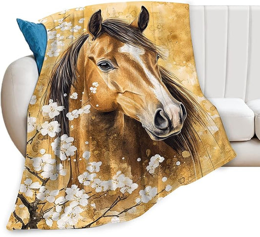 Horse Blanket Gifts for Girls Horse Stuff Throw Blanket Cozy Plush Fleece Flannel Animal Flower Blankets for Lovers Decor Boys Women Men 50"X40"