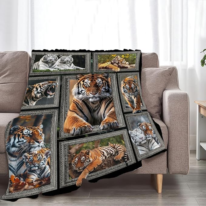 Tiger Blanket Wild Animal Throw Blanket Cozy Plush Fleece Flannel Tiger Stuff Blankets Lightweight Fuzzy Gifts for Girls Boys Women Men 60"X50"