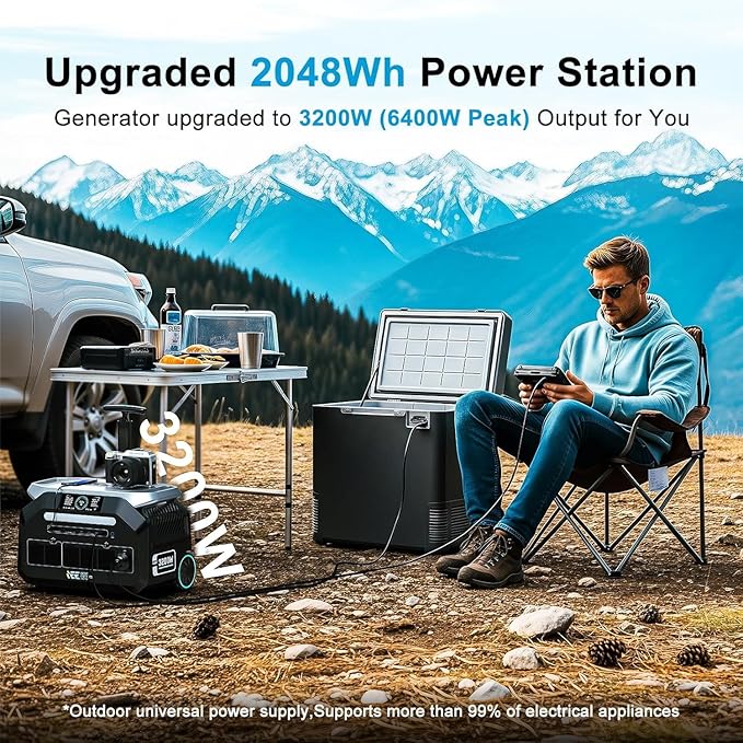 IEE P3200 Portable Power Station 3200W with 2x200W Solar Panel, 2048Wh Solar Generator, 1800W AC Charging, AC Outlets x 4, LiFePO4 Battery Power Station for Home Backup, Camping, RV, Emergency
