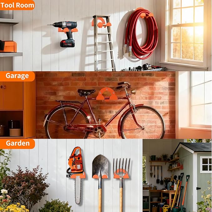 Weed Eater Hanger, Garage Organizer Trimmer Rack Wall Mount, Garden Power Tool Holder Garage Hooks for Grass Trimmer, Hedge Trimmer, Leaf Blower and Chainsaw Storage, 2 Pack