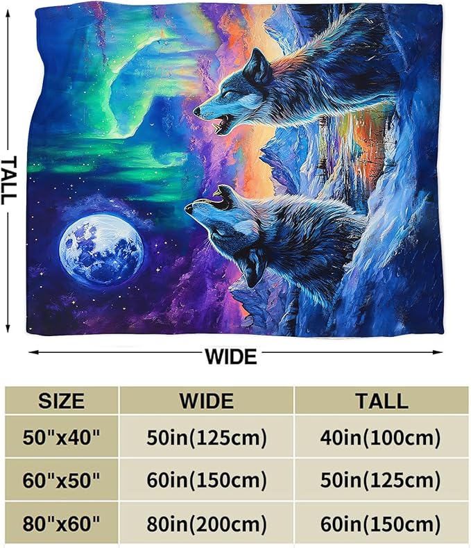 Wolf Throw Blanket Wolfs Animal Gifts for Girls Women Men Boys Plush Cozy Flannel Fleece Fuzzy Landscape Blankets Decor 80"X60"