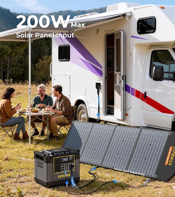 Lipower Solar Generator, 1075Wh Power Station 3 * 1200W AC Outlets(2000W peak), 60W USB-C Output, Generator for Camping, CPAP, Home Backup