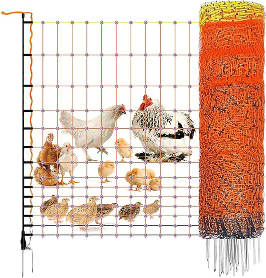Pet & Livestock HQ Electric Fence Poultry Netting 41" x 164' - Portable Pre-Assembled Electric Net Fencing for Goats, Sheep, Lambs in Farms, Ranches, and Gardens (19 Posts, 2 Spikes)