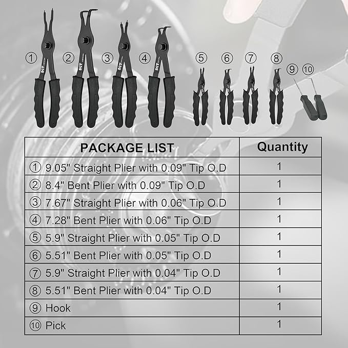 SGT Snap Ring Pliers Set,10 Pcs Internal & External Circlip Pliers With Bent & Straight Pliers,Heavy Duty Removal Tool,Include Hook, Pick,Storage Case and Gloves