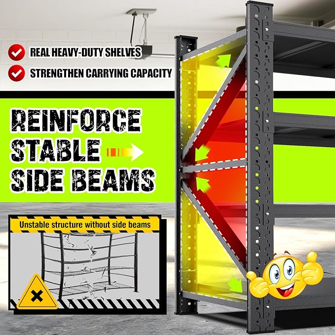 24''D Garage Shelving Heavy Duty 5-Tier Adjustable Storage Shelves Unit,6000 LBS Metal Utility Rack Shelf for Industries, Warehouses, Basement,Black (70''H x 48''W x 24''D)