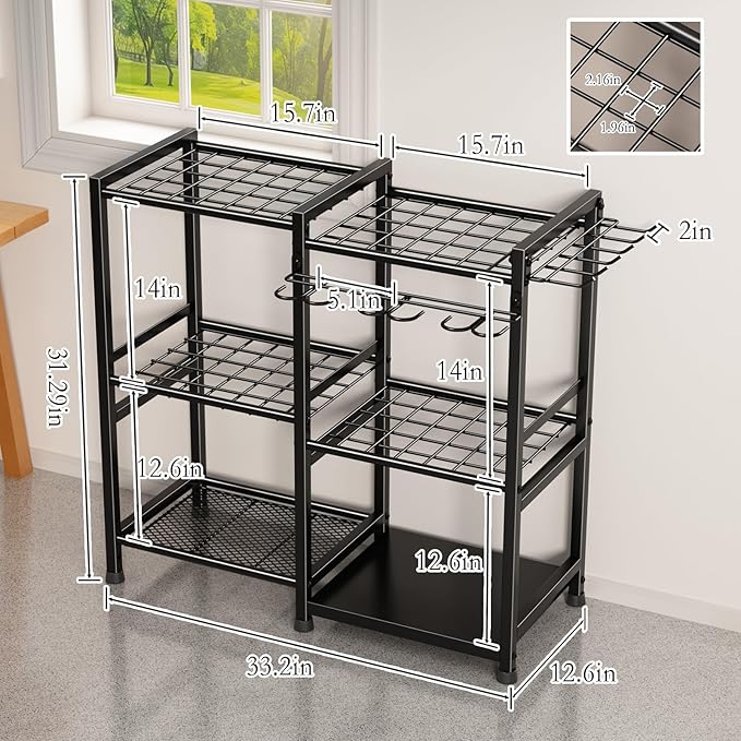 Garden Tool Organizer Storage Metal Yard Tool Organizer Heavy Duty Garden Tool Rack Stand with 2 Extra Hooks, Up To 70 Long Handled Shovels/Rakes/Brooms Holder for Garage,Shed,Outdoor(Black)