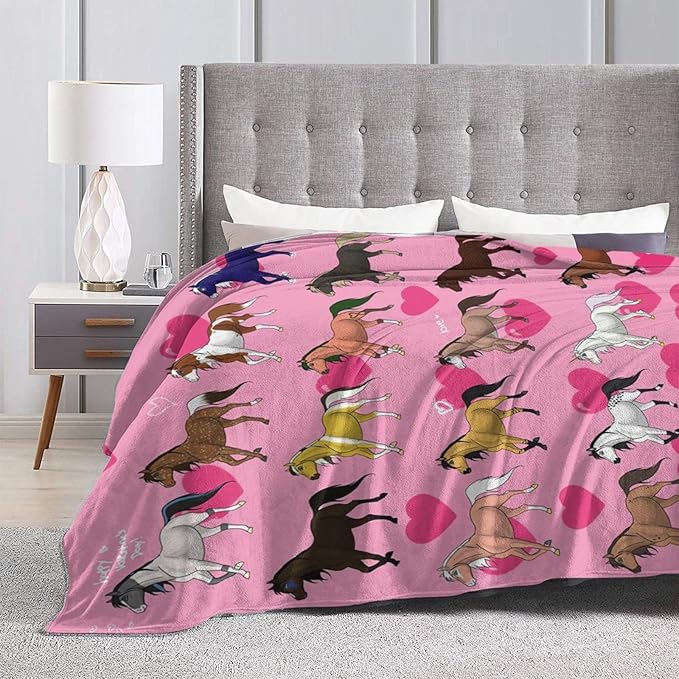 Mudiwa Colorful Farm Horse Flannel Plush Throw Blanket - Cozy Fluffy Animal Fleece Bedding Stuff Decor Gifts for Lover Teens Girls Boys Kids Adults Women Bed Travel 50"x60"