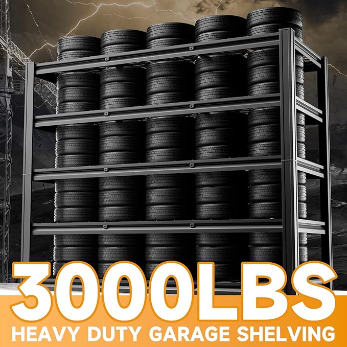 5-Tier 60”W x 24”D x 72”H Garage Shelving Storage Shelves 3000LBS Heavy Duty Metal Shelf Adjustable Rack Units Suitable for Garage Basement Warehouse Utility Shelves (Black)