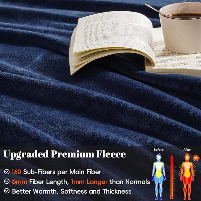 PHF Ultra Soft Fleece Blanket Queen Size, No Shed No Pilling Luxury Plush Cozy 300GSM Lightweight Blanket for Bed, Couch, Chair, Sofa Suitable for All Season, 90" x 90", Navy Blue
