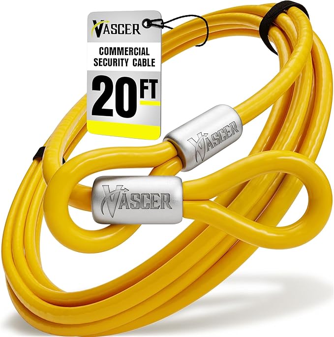 Commercial Heavy Duty Braided Galvanized Steel Anti-Theft Security Cable with Looped Ends. (1/2 Inch Thick, 7x19 Construction, 20 Feet)