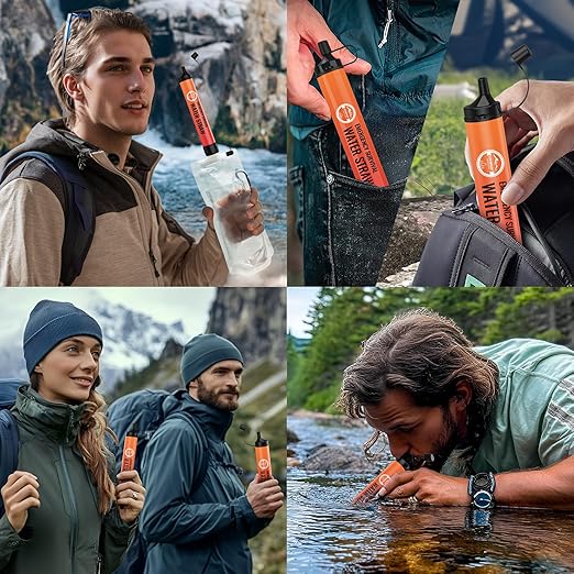 Emergency Water Filter Straw, Personal Survival Water Filtration System, Water Purifier, Outdoor Survival Gear and Equipment for Hiking Camping Accessories Cycling Fishing Preparedness