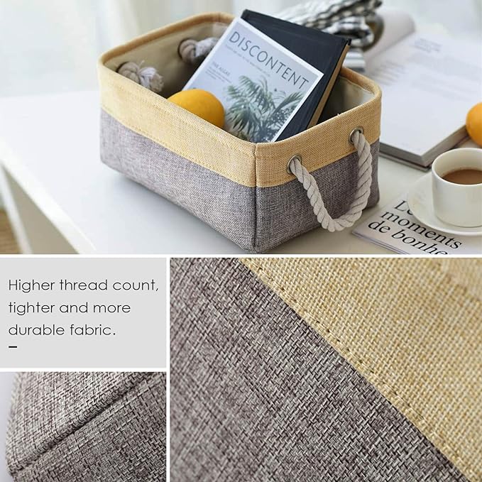 TheWarmHome Decorative Basket Rectangular Fabric Storage Bin Organizer Basket with Handles for Clothes Storage (Gold&Grey, Medium-1Pack,13.8L*9.8W*6.7H)