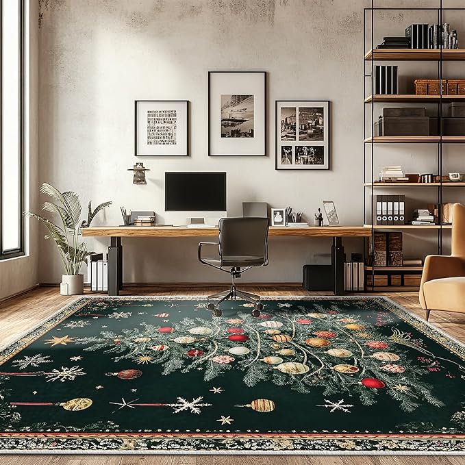 8x10 Christmas Tree Area Rugs Boho Christmas Tree Rug for Living Room Indoor Soft Non-Slip Thin Large Carpet Vintage Rugs for Bedroom Home Decor Under Table Washable Machine