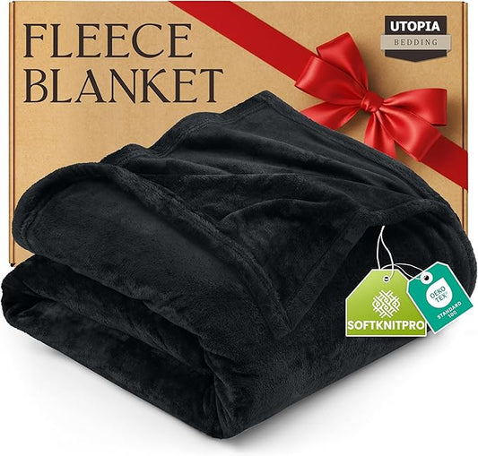 Utopia Bedding Fleece Blanket Queen Size Black 300GSM Luxury Anti-Static Fuzzy Soft Microfiber Bed Blanket (90x90 Inch)