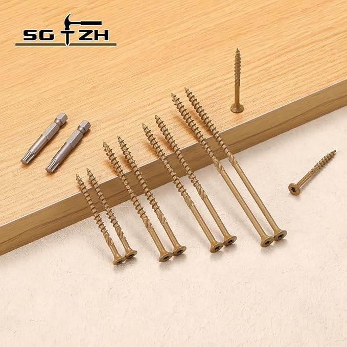 #10 x 4 Inch Deck Screws (45Pcs) 1lb. Carbon Steel, Yellow, Flat Head, Rust Resistant epoxy Coated, with T25 Star Bit