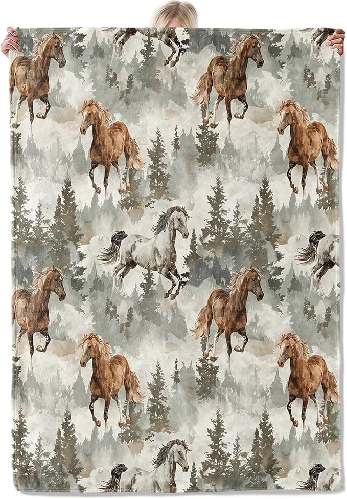 Majestic Horse Throw Blanket Gifts for Women, Soft Fuzzy Warm Cozy Flannel Blankets for Bedroom, Travel, Couch, Home Decor 40x50 in
