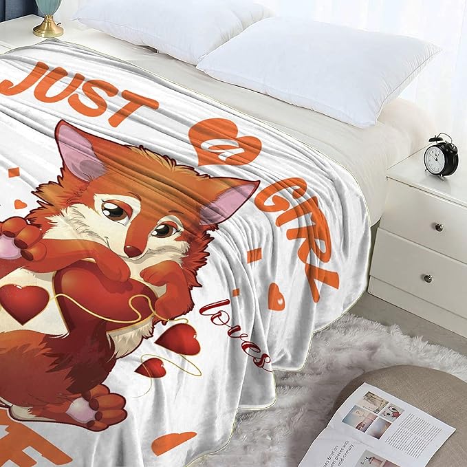 Just Girl Loves Fox Blanket Soft Blankets and Throws Flannel Cozy Lightweight Quilt Gift Perfect for Bed Sofa Couch-60 x50 Medium for Teen