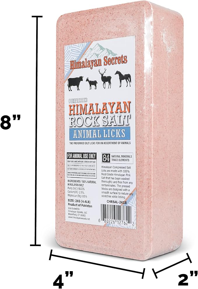 Himalayan Secrets Compressed Pink Salt Lick Brick for Livestock & Wildlife, Pure & Natural Feed Salt Block, Minerals & Trace Elements, No Additives, Durable & Long Lasting, 4.4LB (2KG)