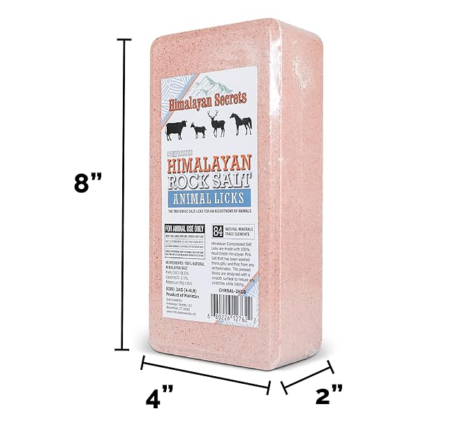 Himalayan Secrets Compressed Pink Salt Lick Brick with Holder for Livestock & Wildlife, Pure & Natural Feed Salt Block, Minerals & Trace Elements, No Additives, Durable & Long Lasting, 4.4LB (2KG)