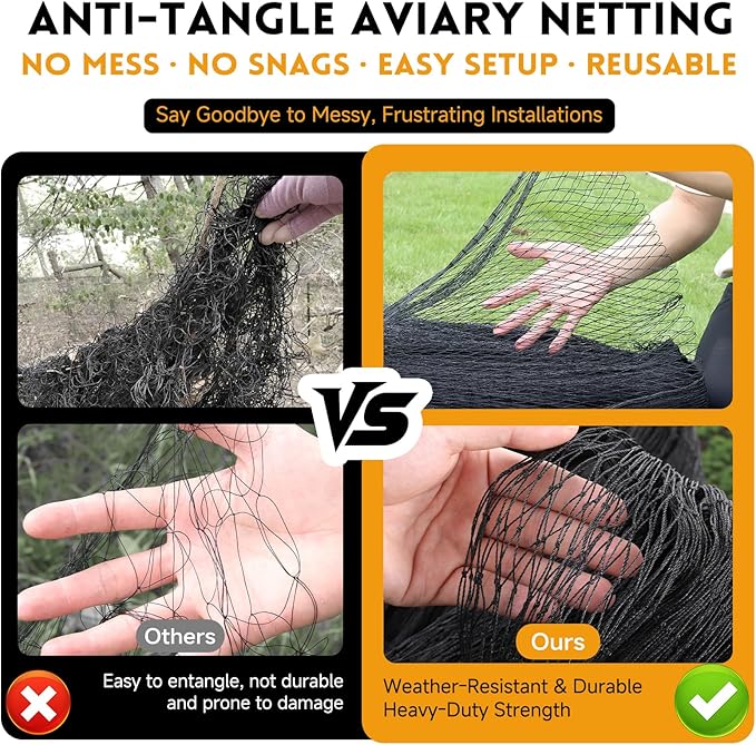 Heavy Knotted Poultry Netting for Chicken Run, 2" Mesh, 50x50 ft HDPE Chicken Coop Netting Cover, Hawk Netting for Chickens, Guards Poultry, Pets & Birds Against Raccoons & Predators