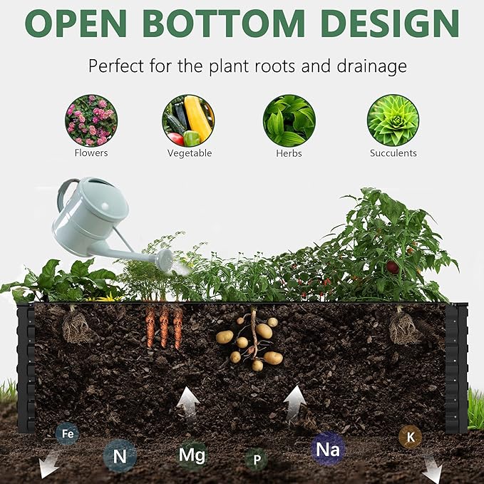 FOOWIN 2pcs 8x4x3ft Galvanized Raised Garden Bed, Planter Raised Garden Boxes Outdoor, Large Metal Raised Beds for Gardening, Garden Bed for Vegetables, Flowers, Herb, Black