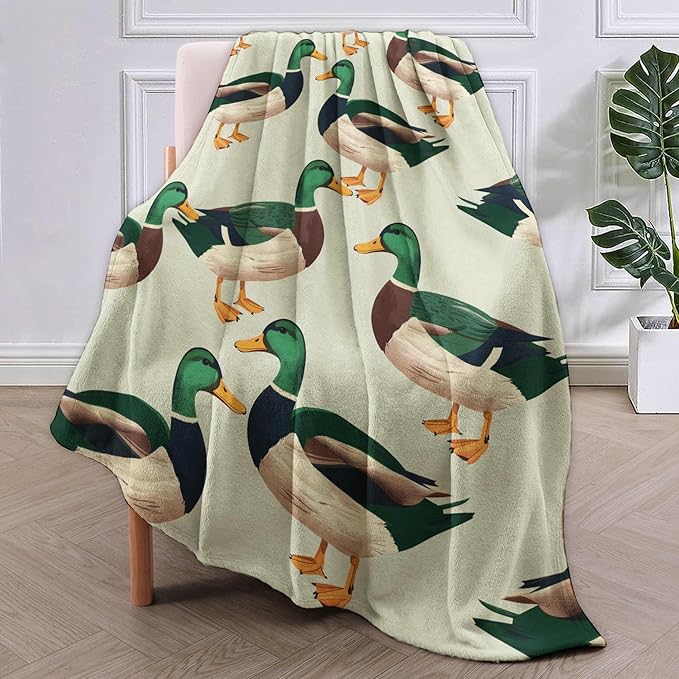 Cute Wild Duck Blanket Gifts for Adults Kids Girls Boys Soft Warm Lightweight Cozy Flannel Animal Duck Throw Blankets for Bed Sofa Couch Living Room Decor 80x60in