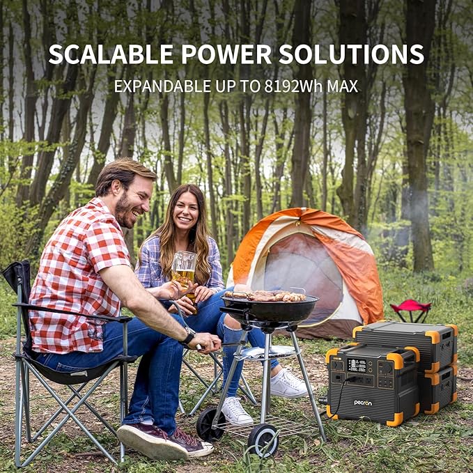 PECRON Portable Power Station E2400LFP with 4x200W Solar Panels, 2048Wh Solar Generator, 2400W LiFePO4 Battery Backup Expandable to 8192Wh, Fast Charging Power Station for Emergencies, Camping, RV