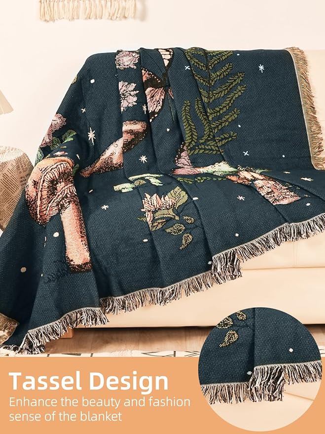 Boho Throw Blanket for Bed Couch Sofa Reversible Cotton Bohemian Travel Boho Quilt Mexican Muslin Blanket Tapestry Hippie Room Decor Outdoor Blanket Double Sided (Boho Bee Yelow 70"x90")