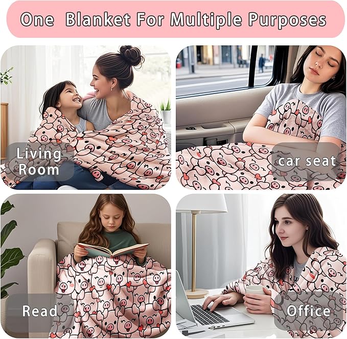 Pig Blanket Pig Gifts for Girls Women Pigs Lovers Soft Flannel Blankets Birthday Gifts Decor Stuff Cute Pink Pigs Themed Throw Blanket 50" x 40"
