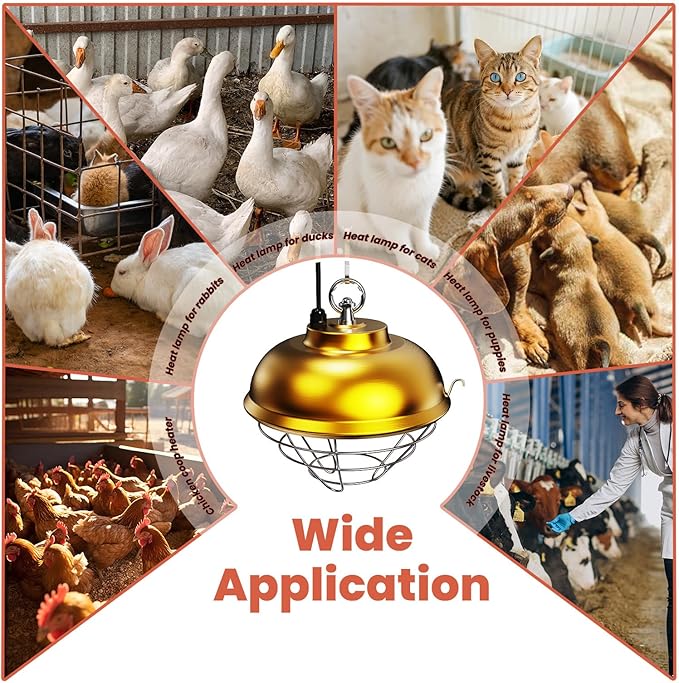 Heat Lamp for Chickens, 170W & 350W Adjustable Heating Temperature and Hanging Height, Chicken Coop Heater, Brooder Lamp, Carbon Fiber Heating Lamp for Chicks, Ducks, Rabbits, Cats, Dogs, Livestocks