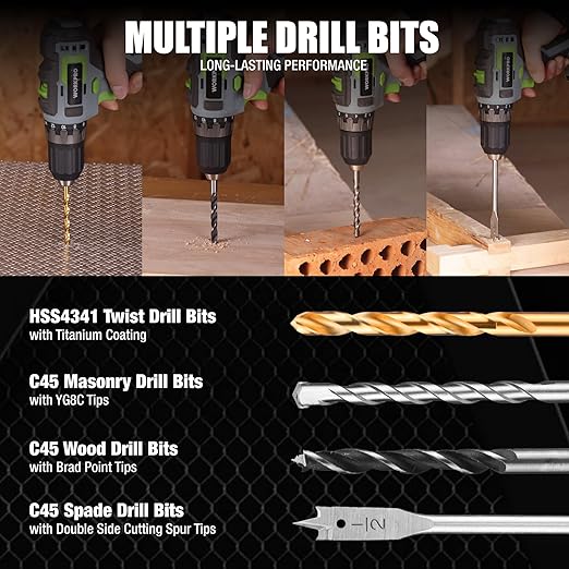 WORKPRO 455-Piece Drill Bit Set and Screwdriver Bit Set, Titanium Twist Drill Bits, Drywall Screws with Double Sided Storage Case, for Wood Metal Plastic Concrete Masonry