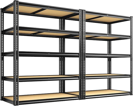 2050LBS Storage Shelves Heavy Duty 5 Tier Garage Storage Shelving, Adjustable Metal Shelving Unit Utility Rack Shelf for Warehouse, Pantry, Closet, 72" H x 35.56" W x 16" D, Black.2PCS