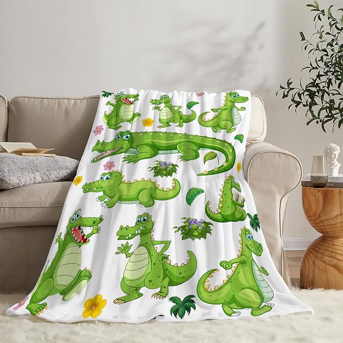Alligator Blanket Super Soft Warm Crocodile Fleece Throw Blanket Cozy Fluffy Cartoon Alligators Animal Lightweight Flannel Gifts Blankets for Kids Adults 60"X50"