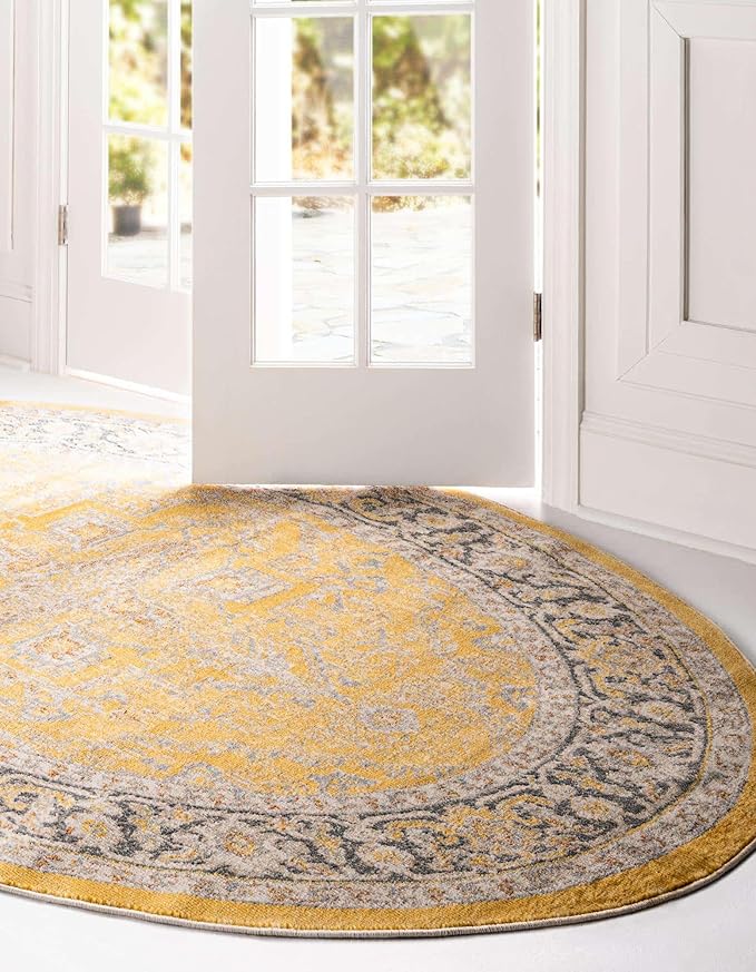 Unique Loom Baracoa Collection Area Rug - Prado (7' 10" x 10' Oval, Yellow/ Ivory)
